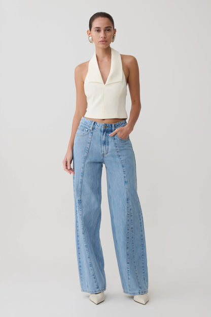Calla Collared Sleeveless Halter Top Ivory