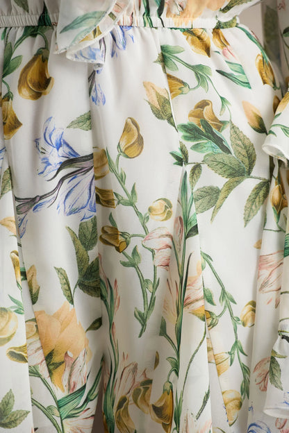 Anaya Lemon Floral Print Chiffon Playsuit With Long Sleeves