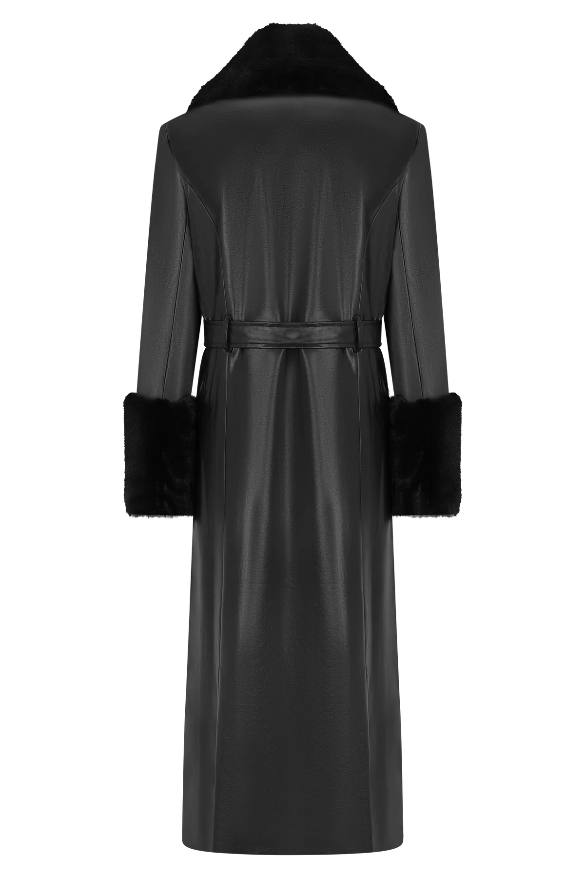 Bec Faux Leather Trench Coat With Faux Fur Black