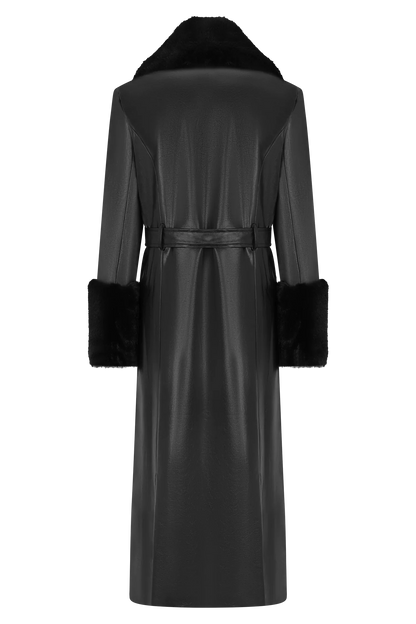 Bec Faux Leather Trench Coat With Faux Fur Black