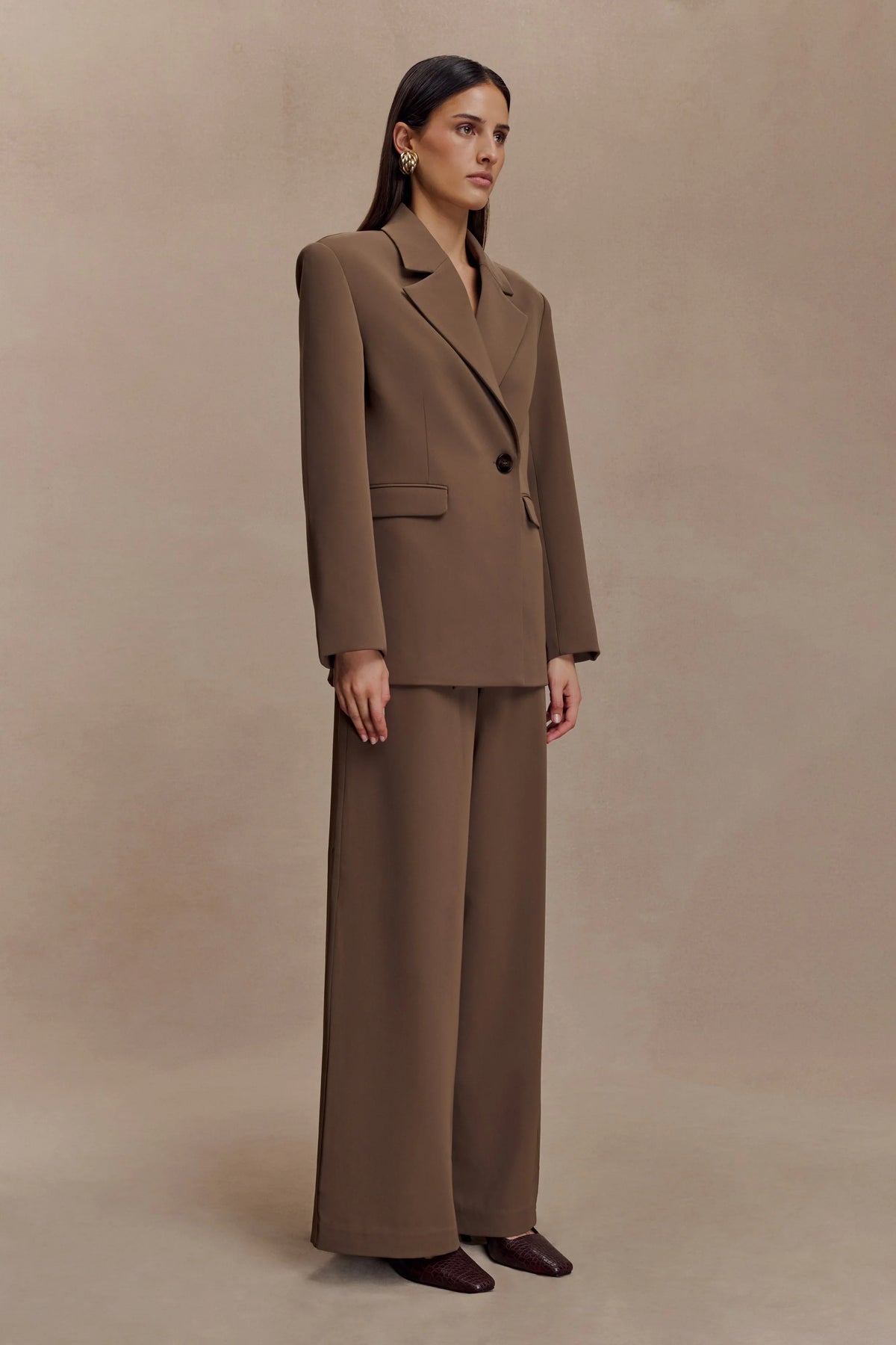 Arlo Wide Leg Suiting Trouser Cacao Brown