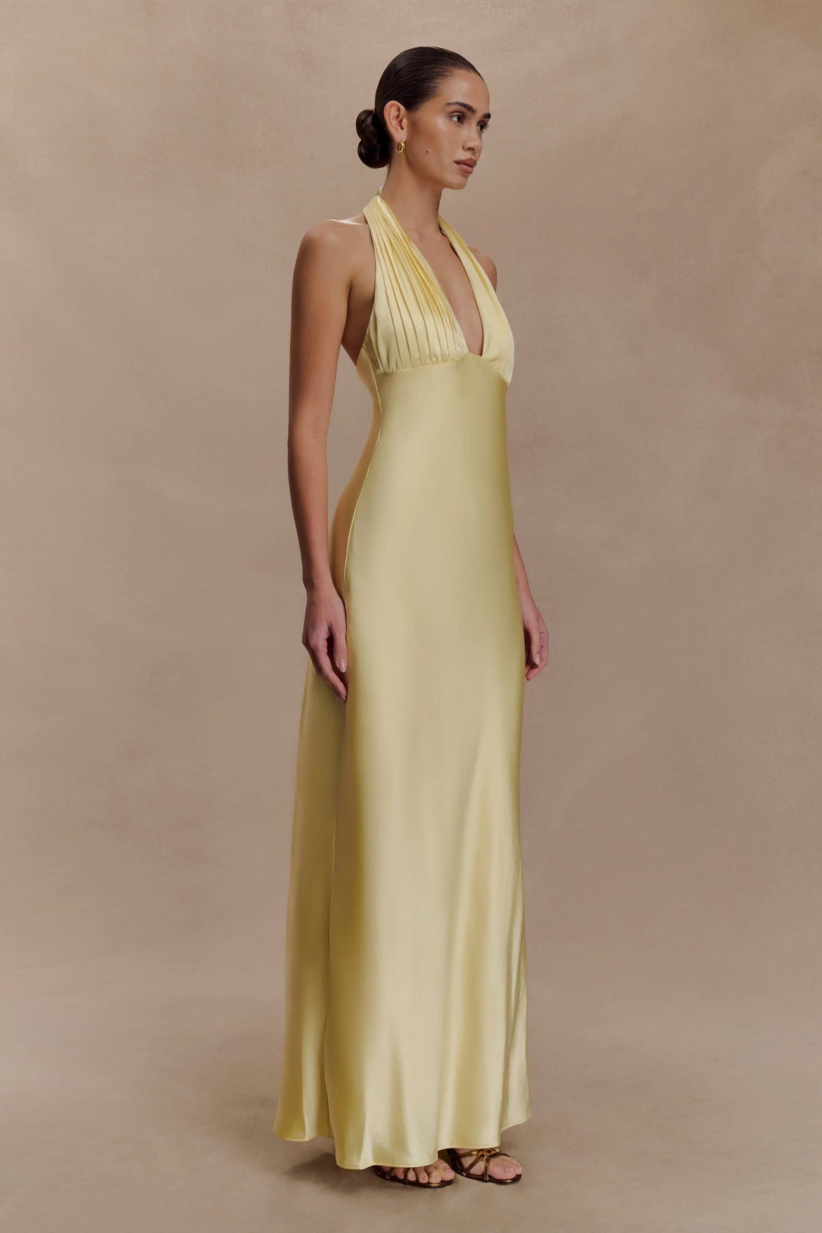 Alice Satin Halter Maxi Dress Lemon