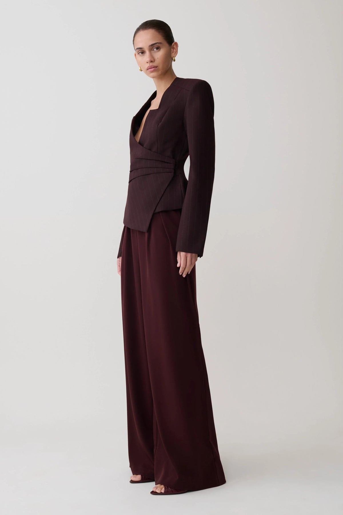 Agatha Square Neck Blazer Plum Pinstripe