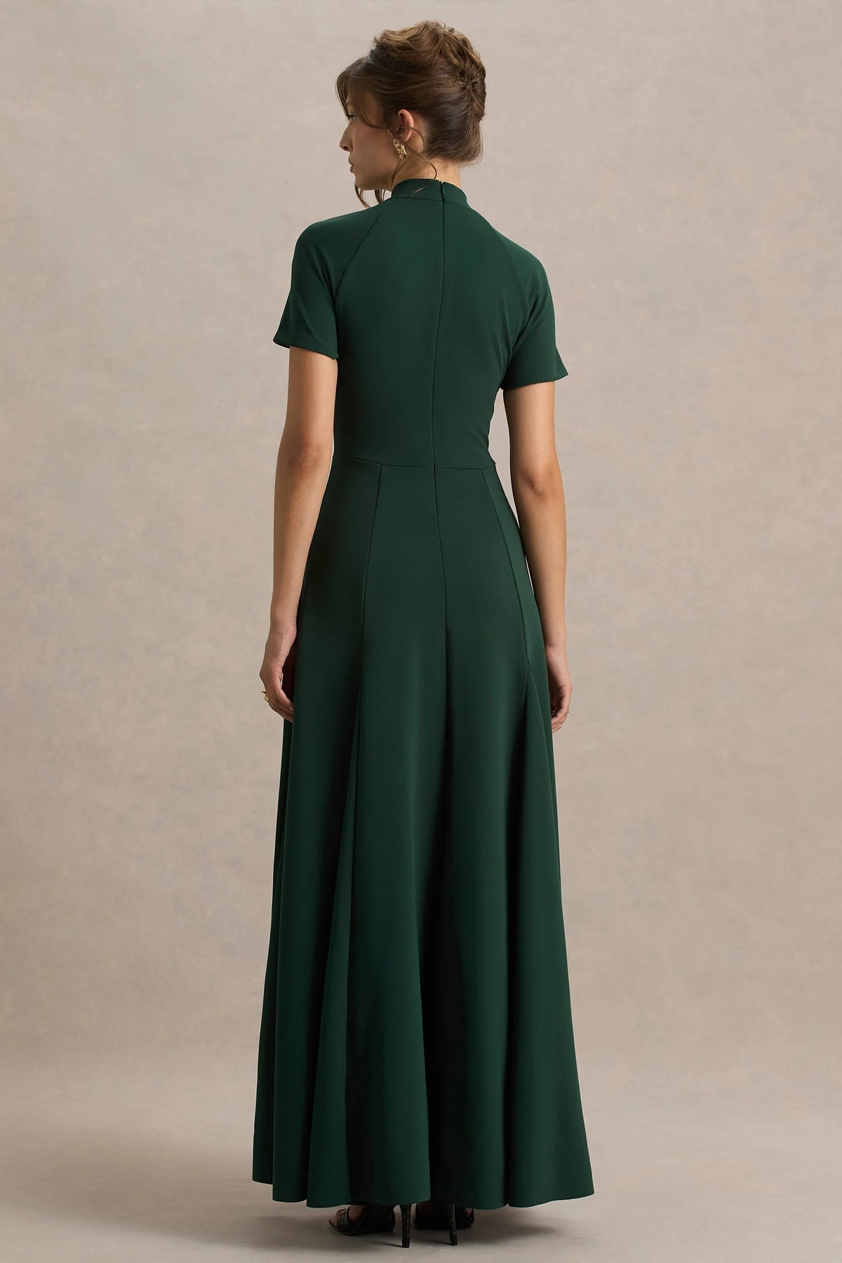 Alea Dark Green High Neck Short Sleeve Maxi Dress