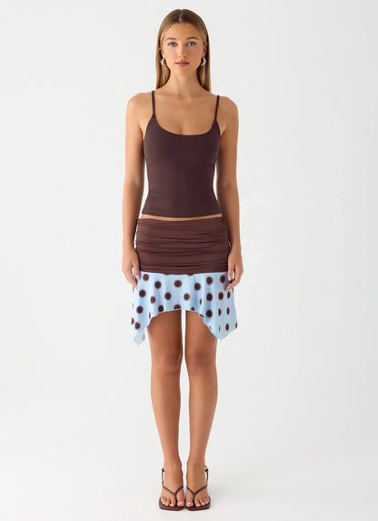 Being With You Mini Skirt - Blue Mocha Dot