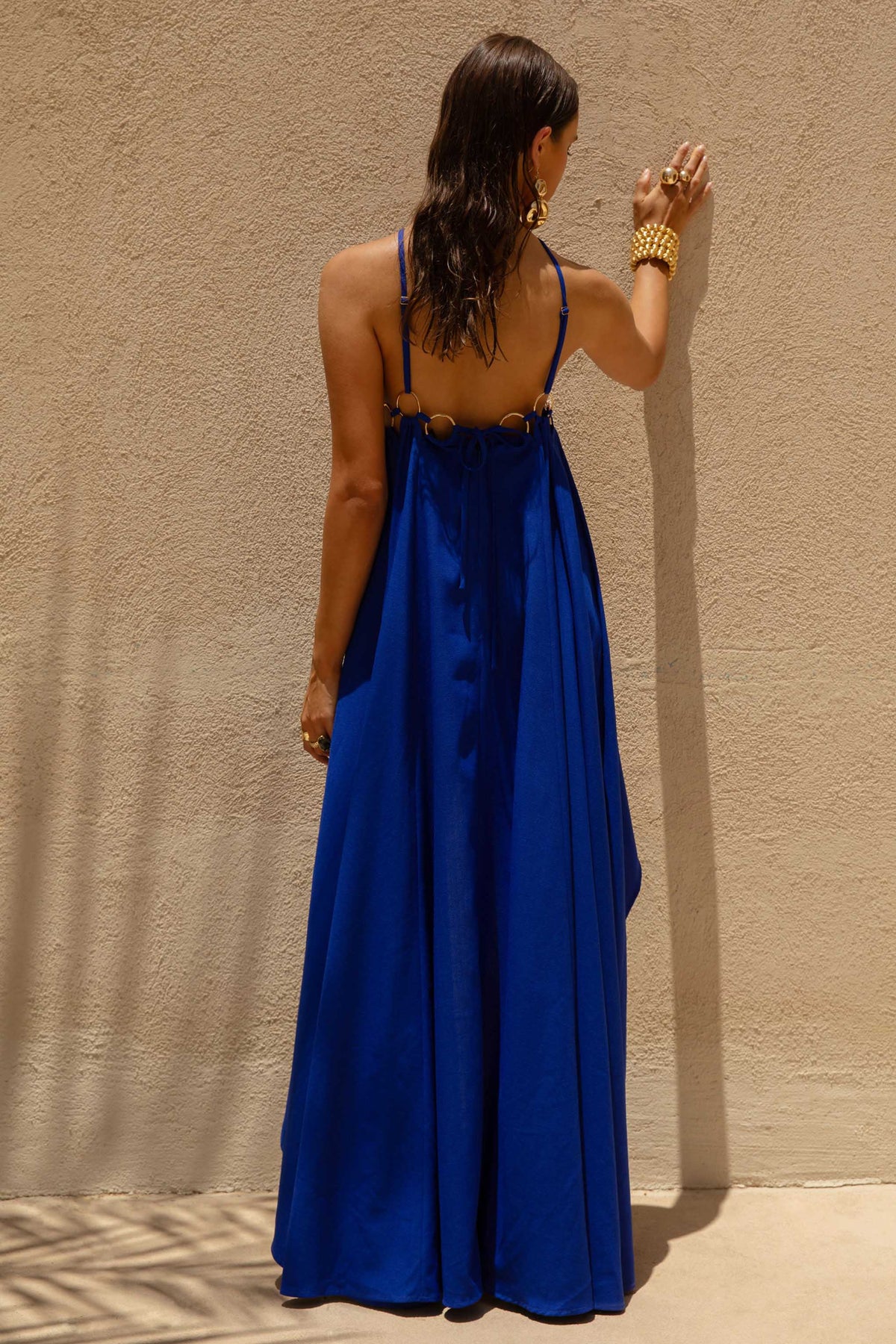 Amiya Blue A Line Maxi Dress with Cut Out Details