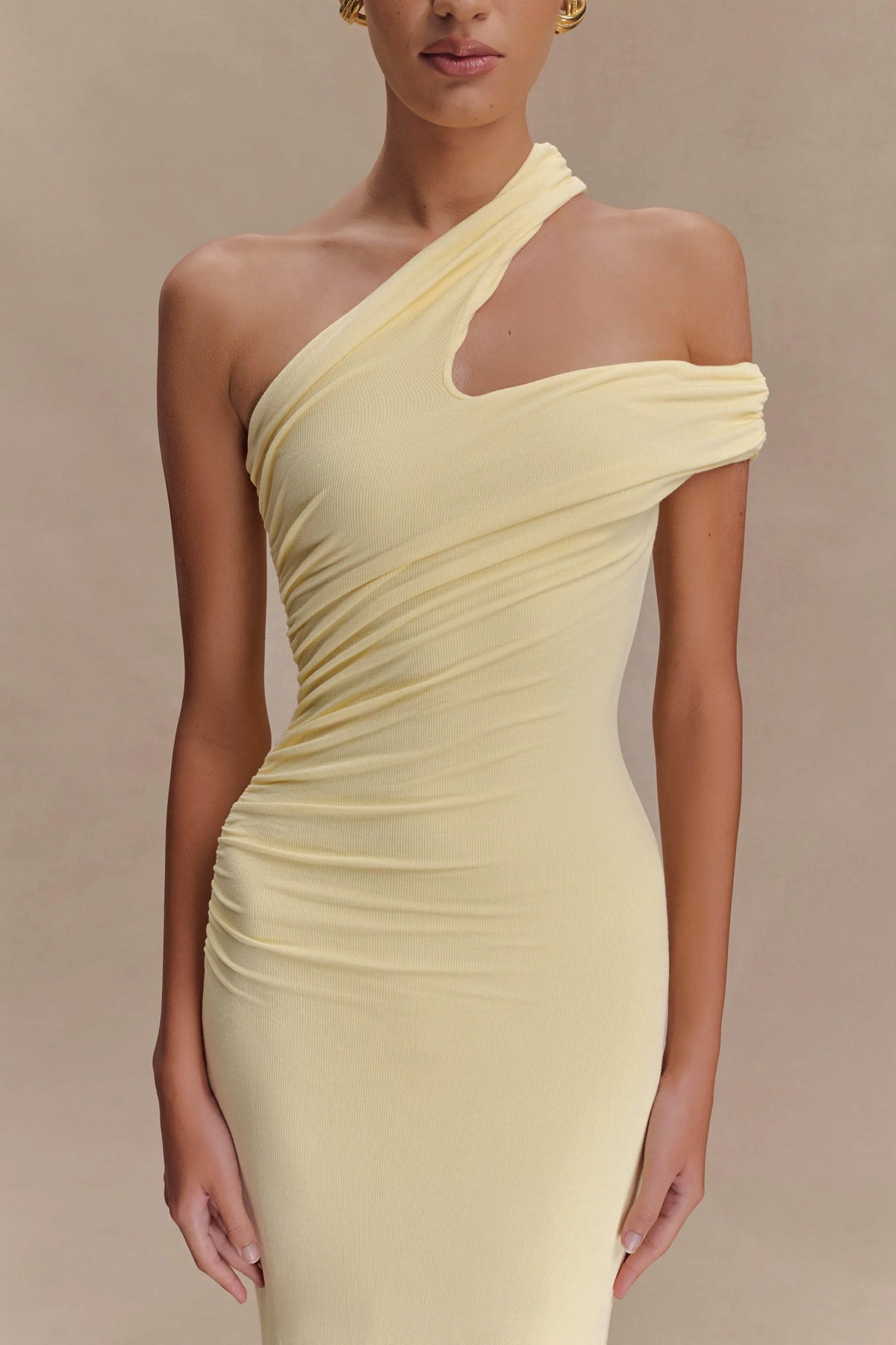 Anastasia One Shoulder Modal Midi Dress Pale Lemon