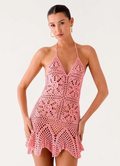 Beach Days Crochet Mini Dress Pink