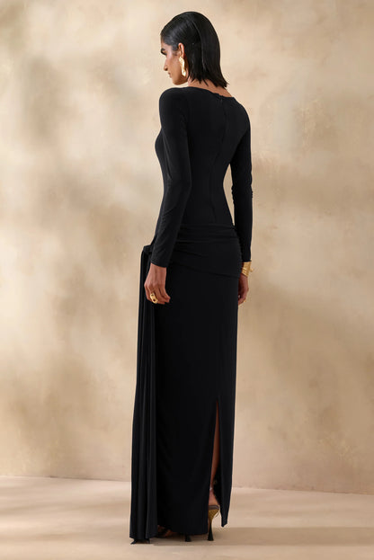 Astrielle Black Wide Neck With Gold Detail And Sash