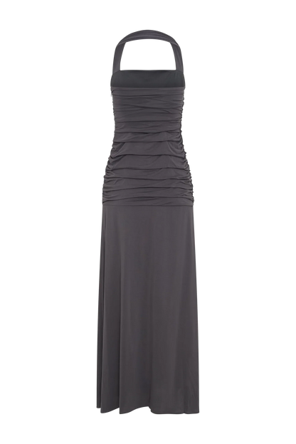 Bentley Peached Jersey Halter Maxi Dress Charcoal