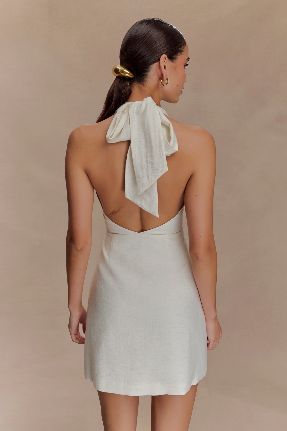 Anya Linen Halter Mini Dress Oat Marle