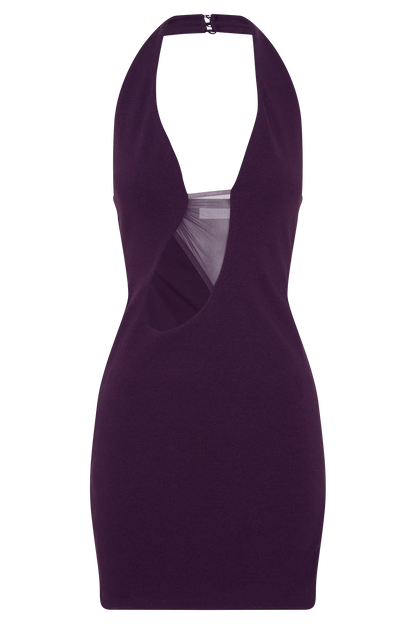 Aubree Crepe And Mesh Mini Dress Purple
