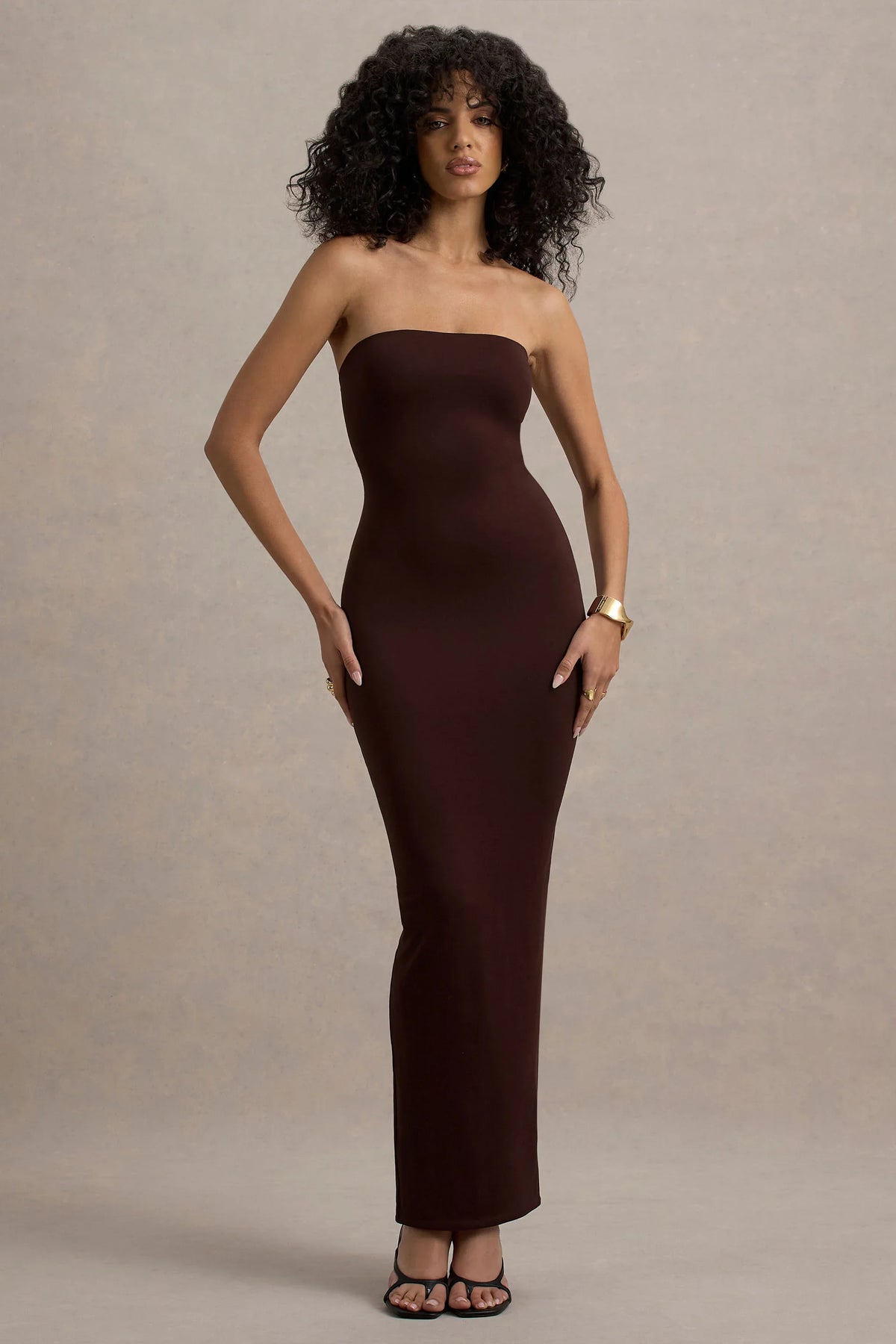 Angelie Brown Bandeau Bodycon Maxi Dress