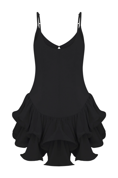 Calantha Ruffle Mesh Mini Dress Black
