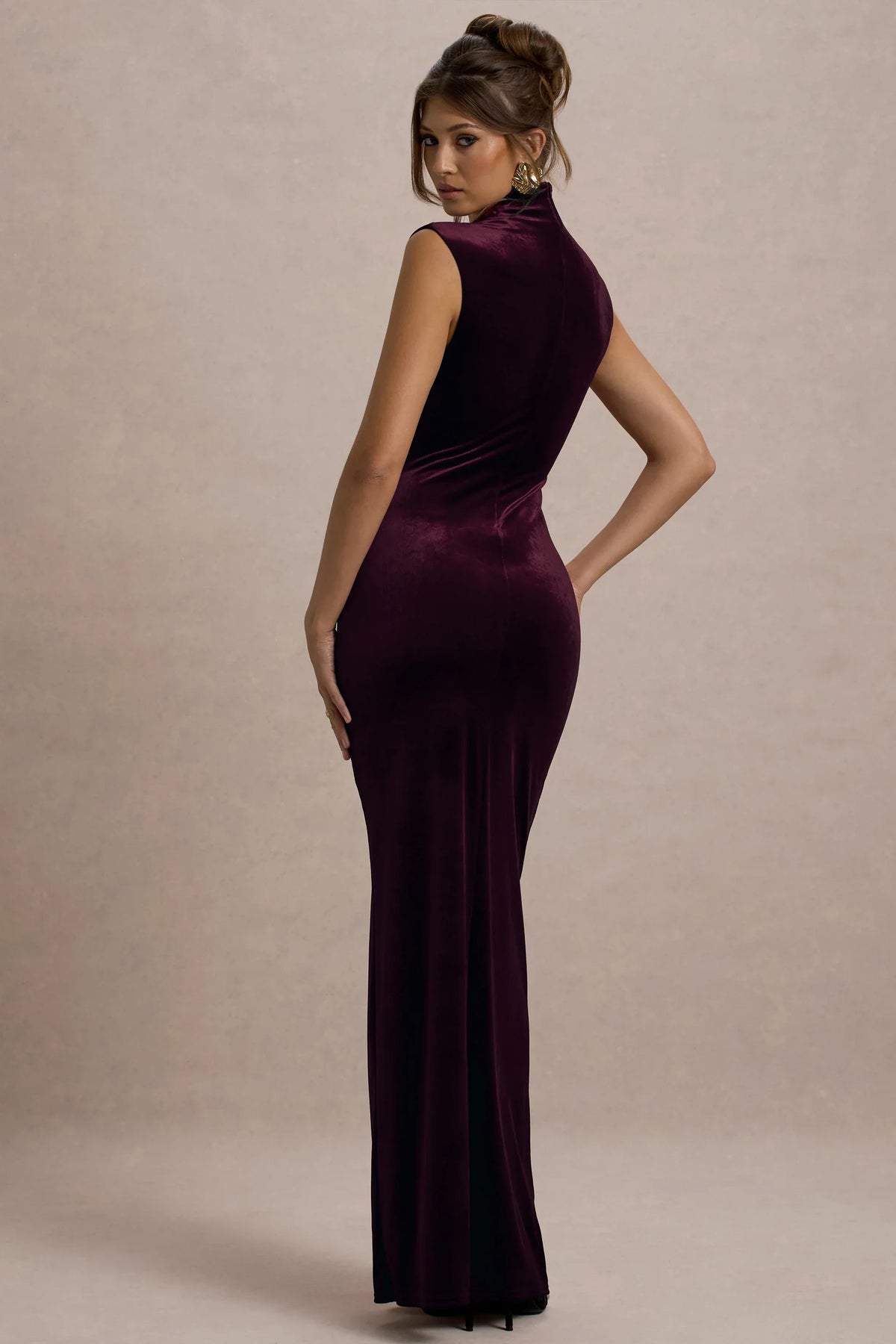 Abilene Port Velvet High Neck Split Maxi Dress