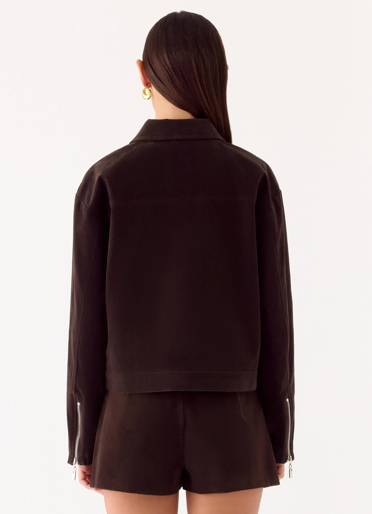 Austina Faux Suede Boxy Jacket Chocolate