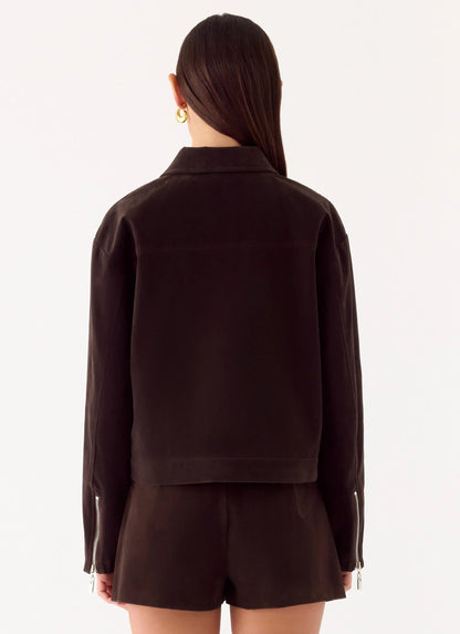 Austina Faux Suede Boxy Jacket Chocolate