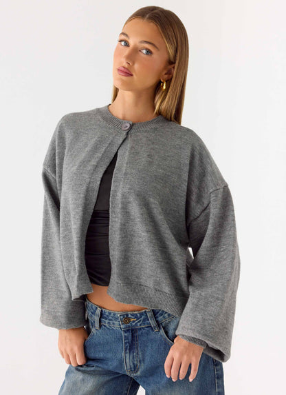 Annie One Button Cardigan Marle Grey