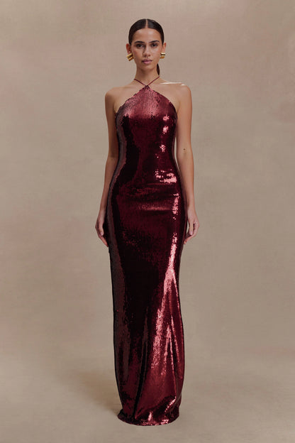 Baldwin Sequin Cut Out Maxi Dress Mahogany