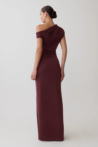 Alyn Off Shoulder Draped Maxi Dress Dark Plum