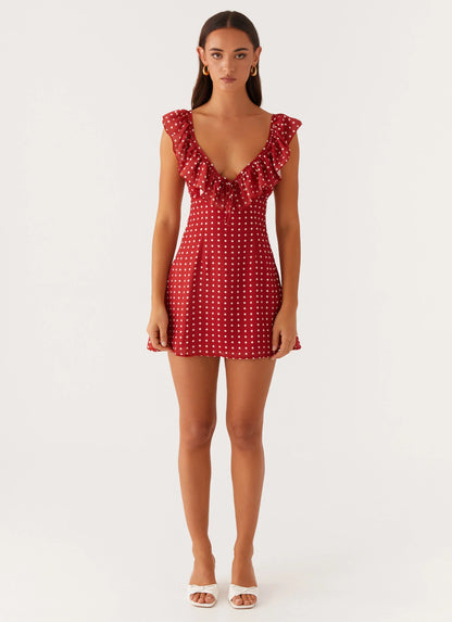 Adrina Ruffle Mini Dress Red Polka Dot
