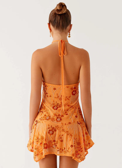Ampolia Halter Mini Dress Orange