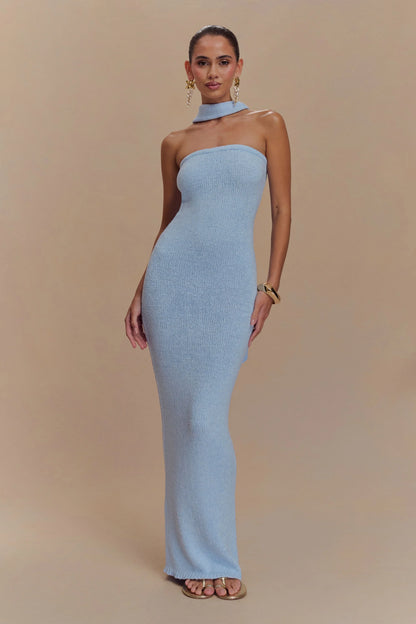 Andrea Strapless Knit Maxi Dress Light Blue
