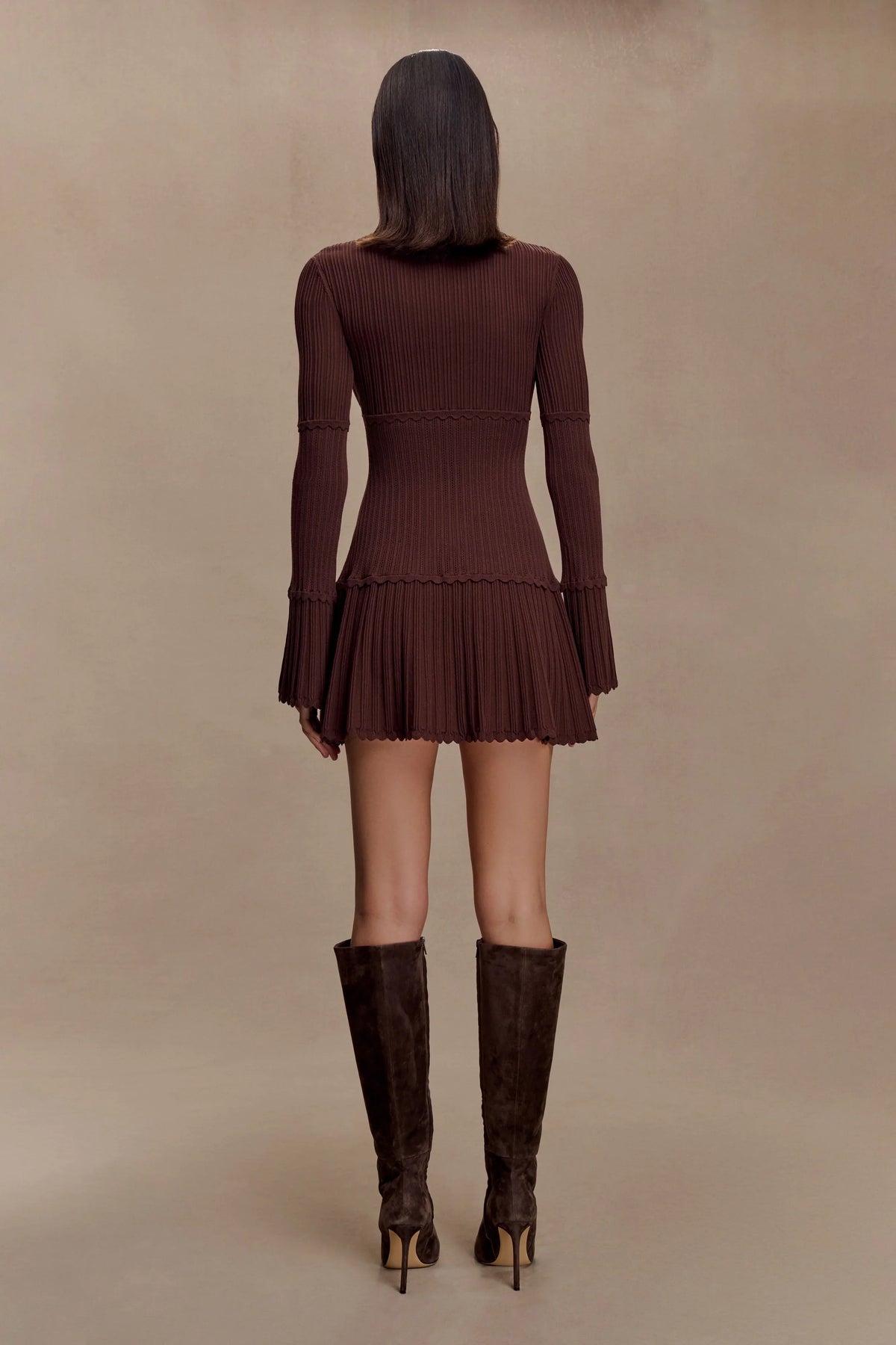 Adena Pointelle Knit Mini Dress Chocolate