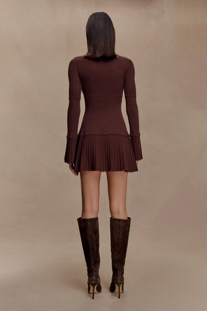 Adena Pointelle Knit Mini Dress Chocolate