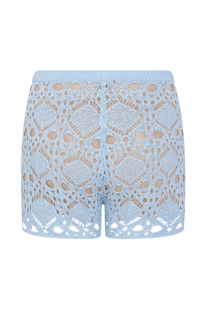 Aeline Crochet Knit Shorts Sky Blue