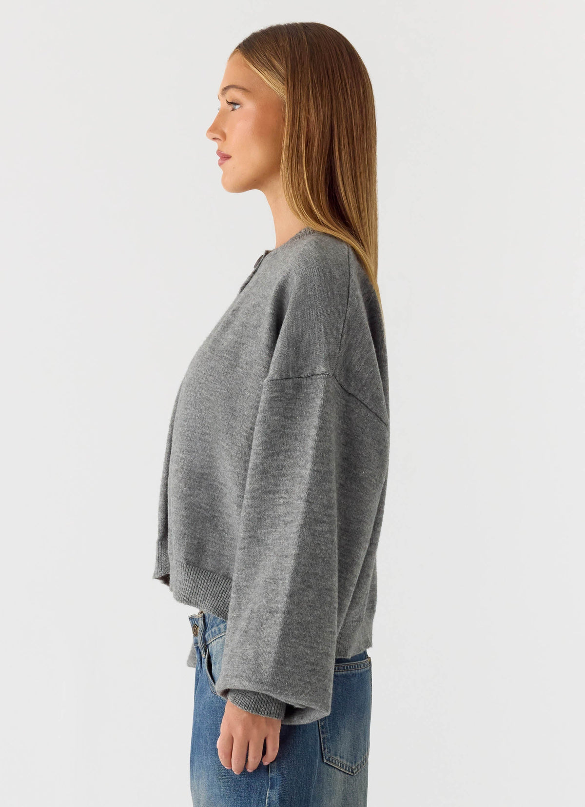 Annie One Button Cardigan Marle Grey