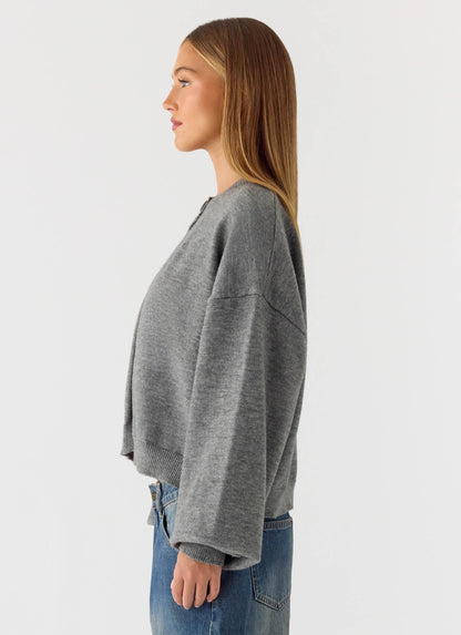 Annie One Button Cardigan Marle Grey
