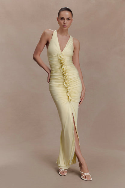 Alessandra Slinky Ruffle Maxi Dress Lemon