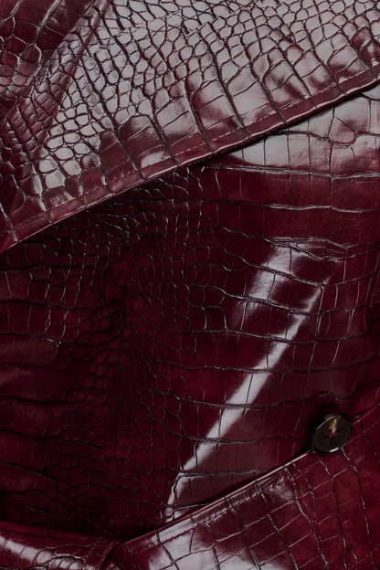 Archie Croc Faux Leather Cropped Jacket Burgundy