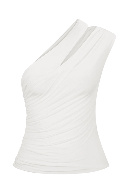 Anna One Shoulder Modal Top White
