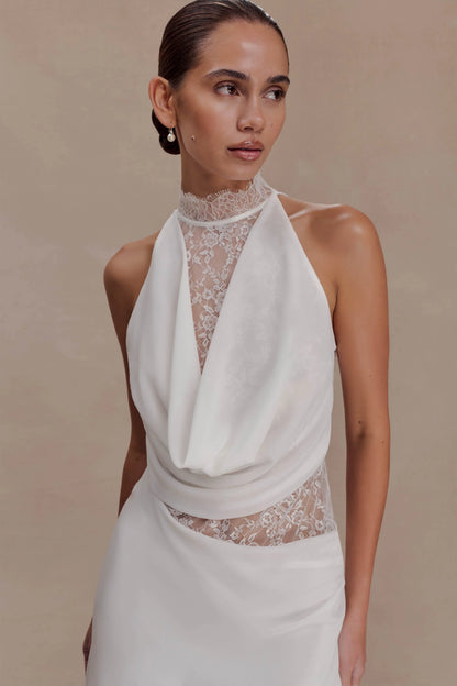 Arra Chiffon And Lace Halter Mini Dress White