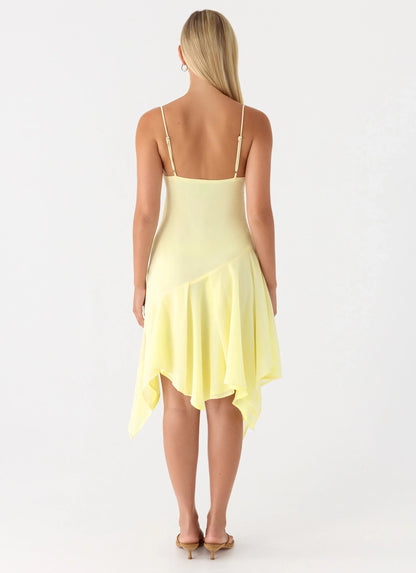Aysha Beaded Flower Midi Dress Yellow