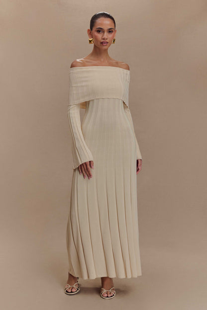 Alonza Long Sleeve Knit Midi Dress Cream