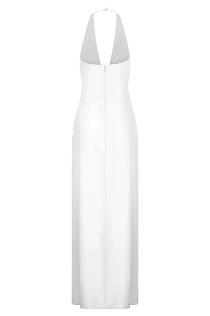 Alice Satin Halter Maxi Dress White