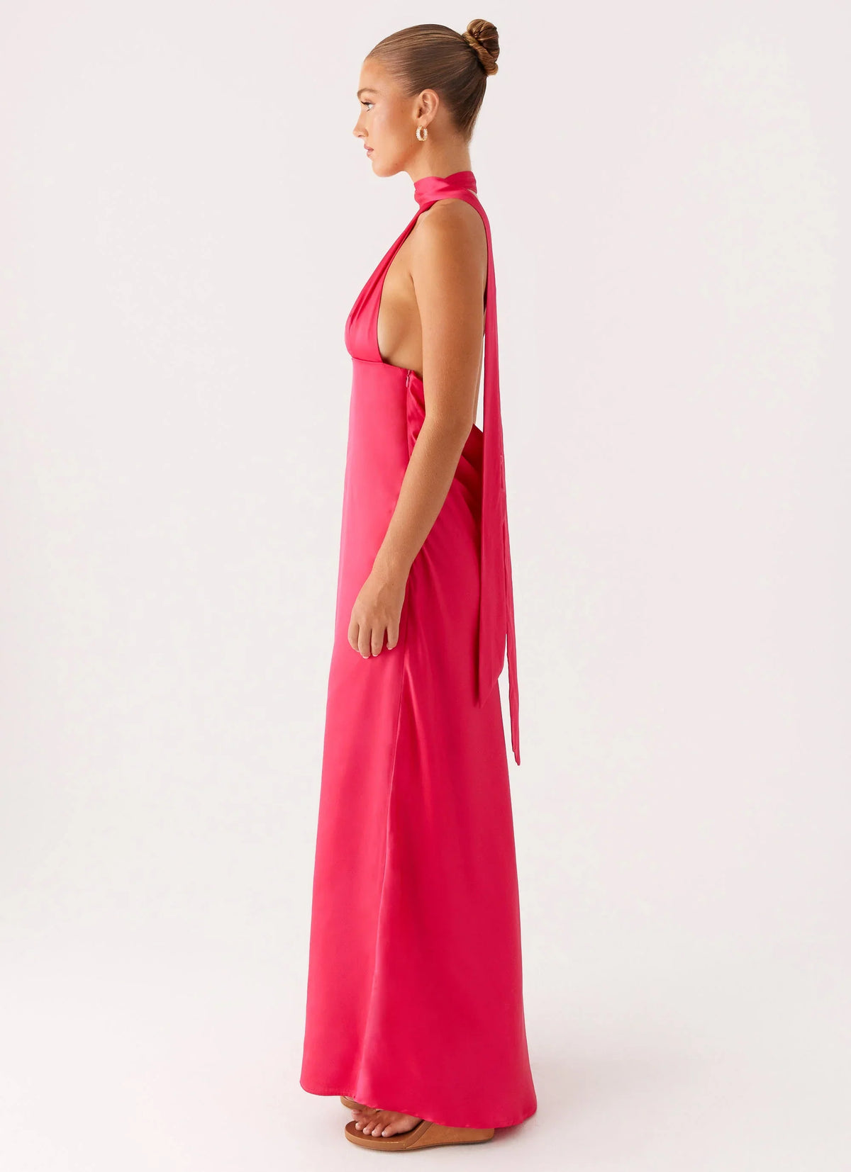 Alicia Satin Halter Maxi Dress Fuchsia