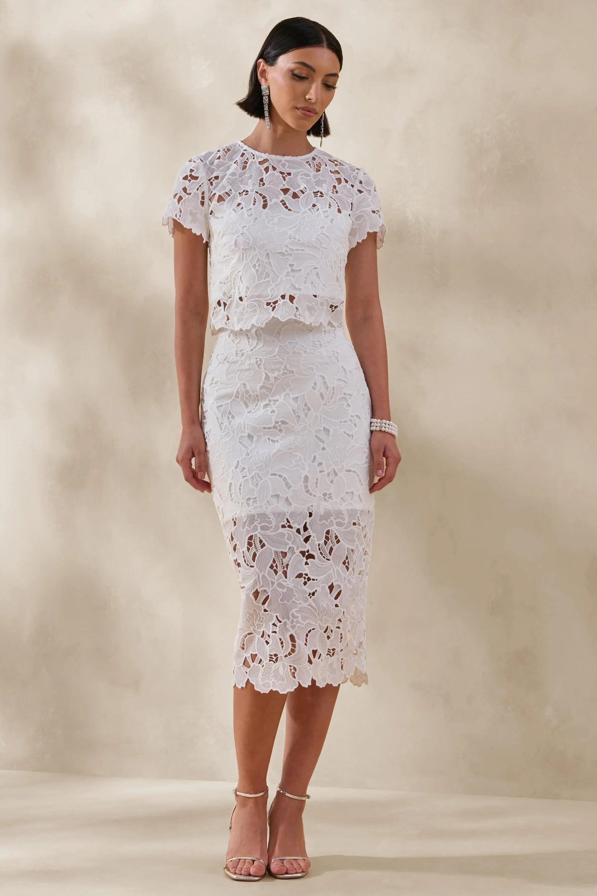 Aisling White Lace Midi Skirt