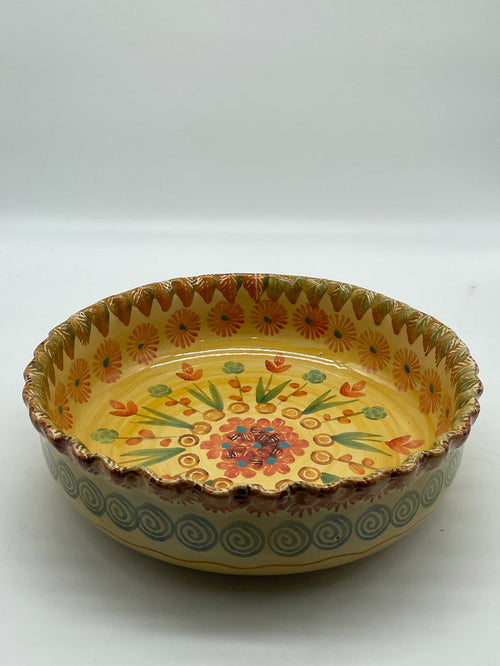 CERAMIC BOWL FLORAL  DESIGN SCALLOP EDGE