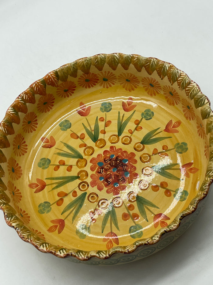 CERAMIC BOWL FLORAL  DESIGN SCALLOP EDGE