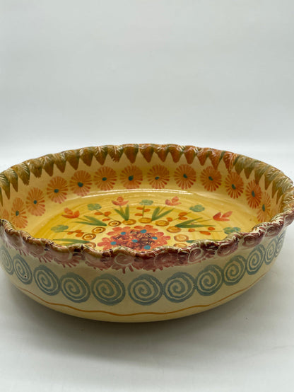 CERAMIC BOWL FLORAL  DESIGN SCALLOP EDGE