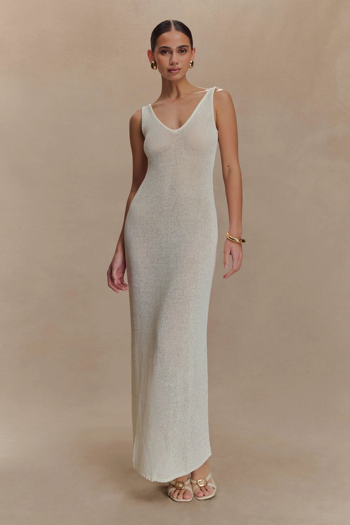 Ari Tape Yarn Knit Maxi Dress White