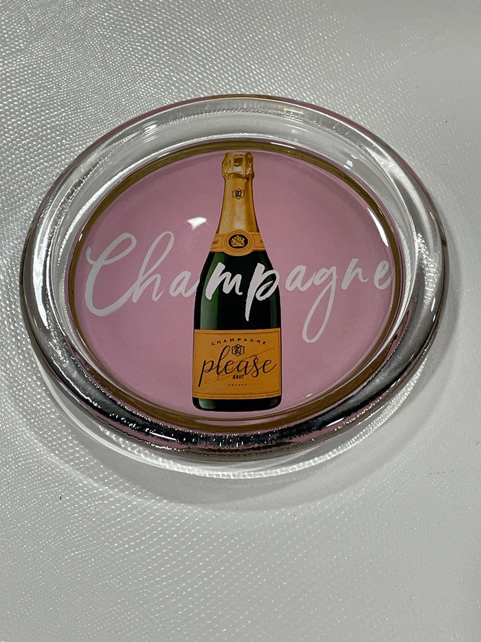 COASTER CHAMPAGNE PLEASE WHITE ON PINK  5"