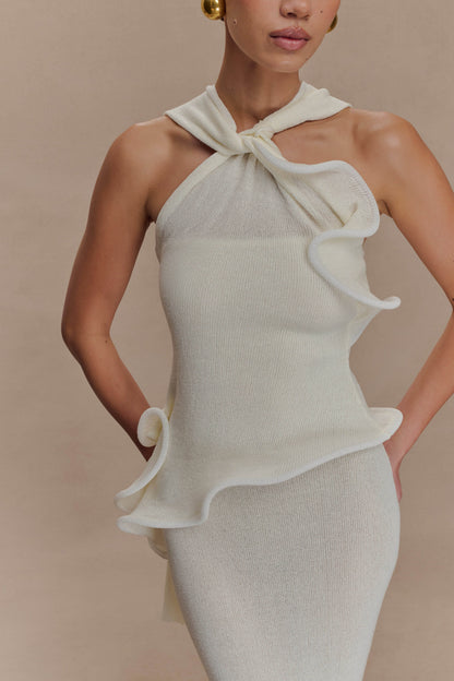 Caprice Halter Knit Maxi Dress White