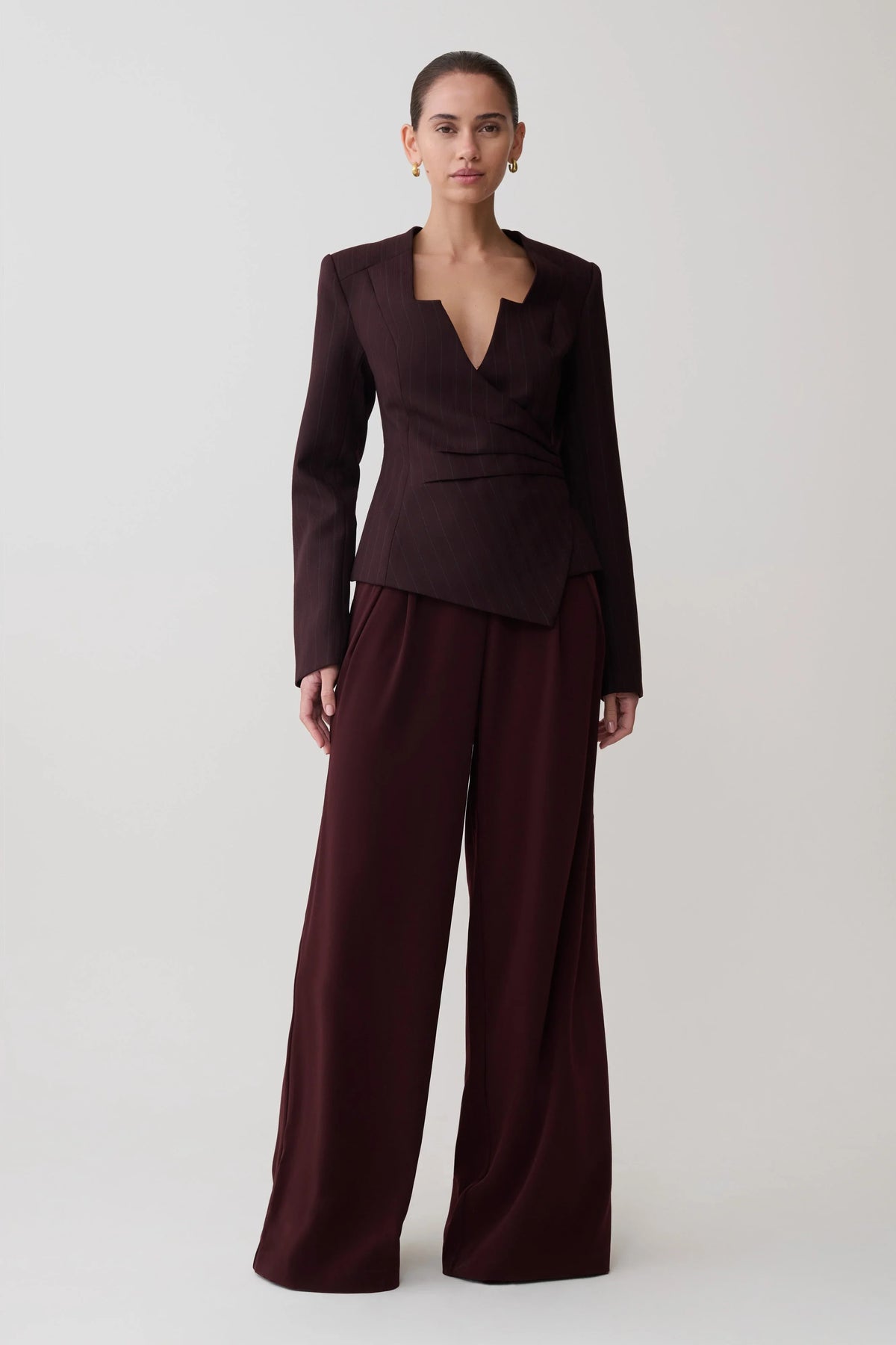 Agatha Square Neck Blazer Plum Pinstripe