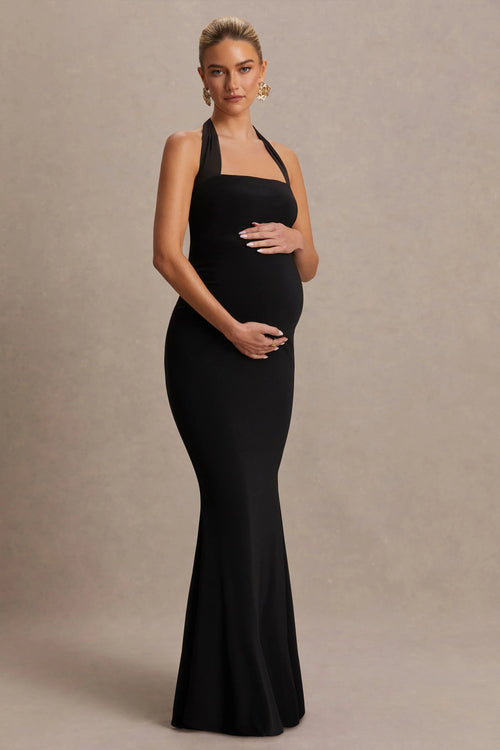Avielle Black Halter Neck Maternity Maxi Dress