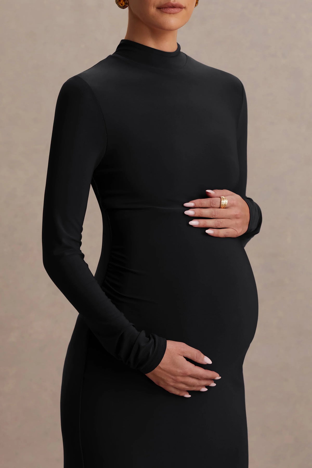 Alejandra Black Maternity Long Sleeve High Neck Maxi Dress